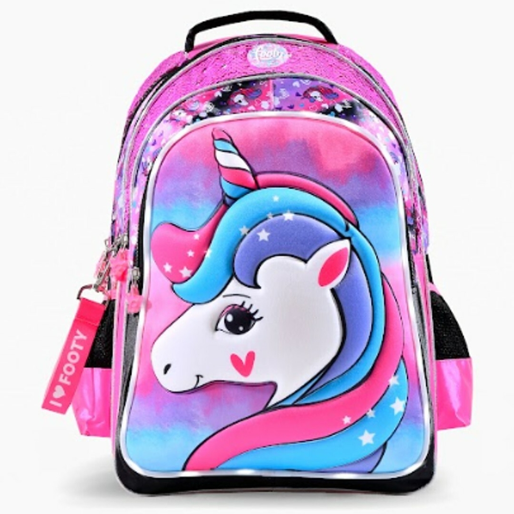 Mochila Footy Unicornio Soft 3d con Lentej y Luz Led 18''.