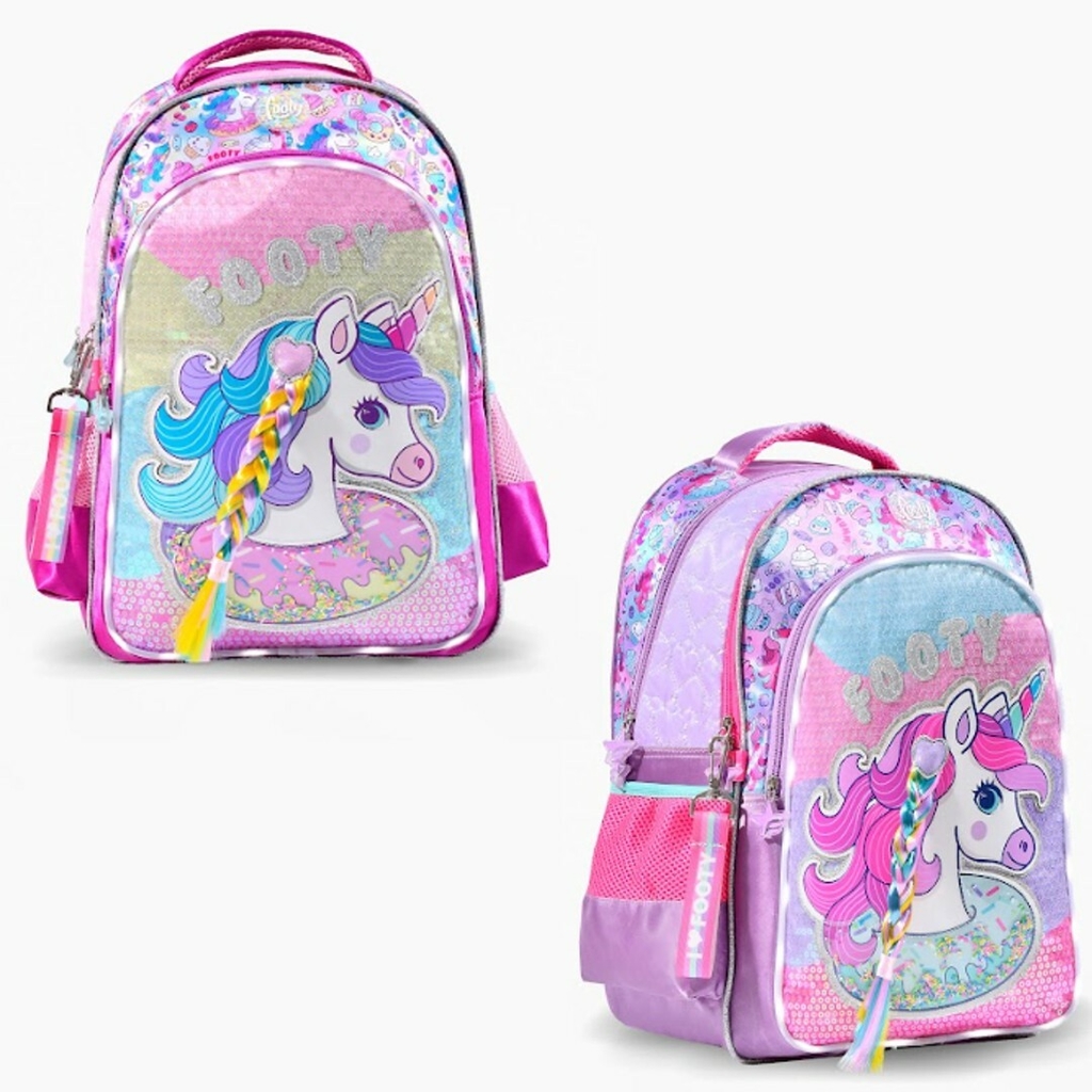 Mochila Footy Unicornio Trenza Dona Luz Led 18