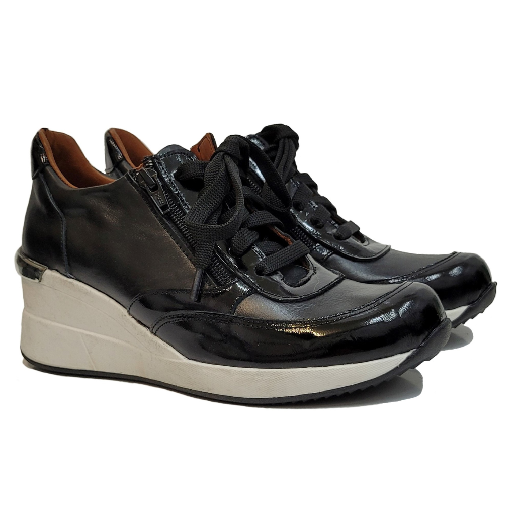 zapatilla taco chino negro charol plataforma moderno original cuero