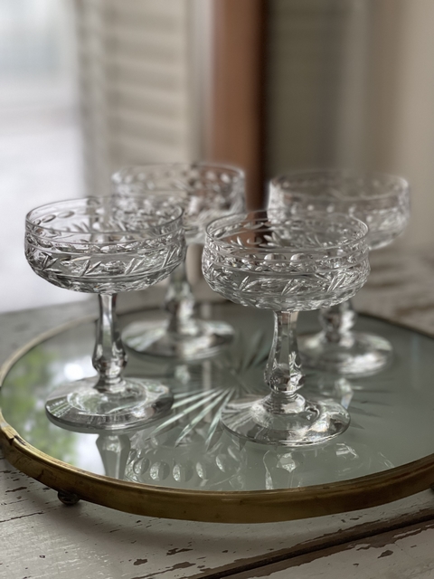 Copas de cristal tallado de champagne - Antigua Carola