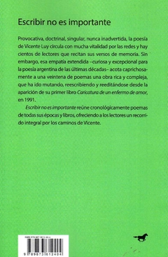 Escribir no es importante. Poesía Reunida - Luy Vicente / Ed: Caballo Negro - comprar online