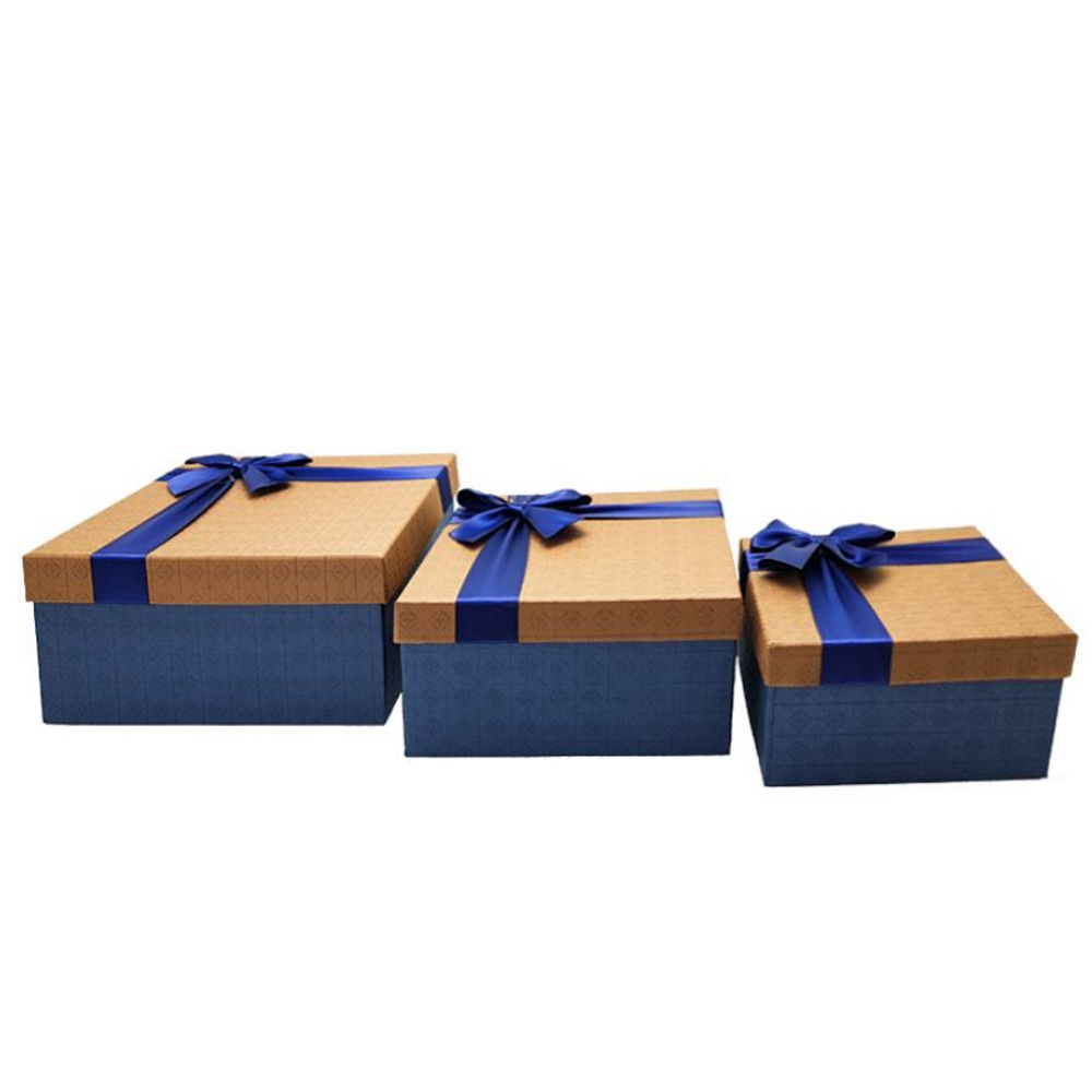 Caixa de Presente Luxo c/ Laço Azul / Marrom