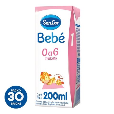 Sancor Bebe 1 Leche Infantil Líquida Pack 60 Bricks X 200 ml