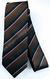 Gravata Skinny - Marrom Escuro com Riscas Diagonais em Azul Marinho, Bege e Preto - COD: KL626