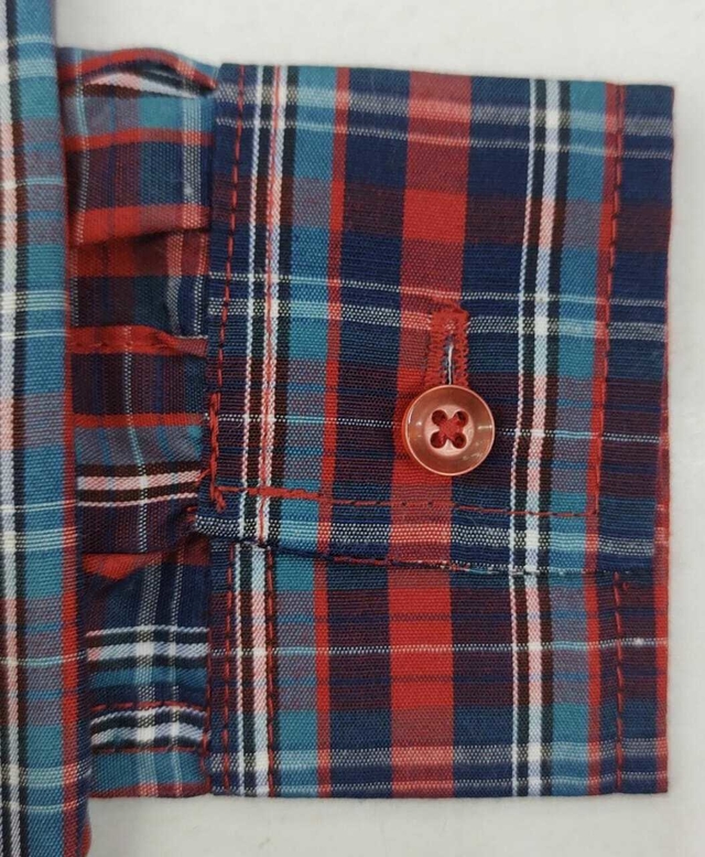 Camisa Slim Fit Xadrez Azul Petróleo