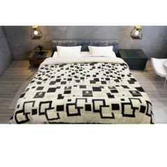 Frazada cuadrados Flannel C/corderito Queen 2 1/2 Plazas Reversible - comprar online
