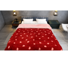 Frazada corazon rojo Flannel C/corderito Queen 2 1/2 Plazas Reversible - comprar online