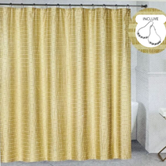 Beige Set Cortina De Baño Tela Teflonada + Ganchos Roller De Acero