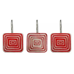 cuadrado rojo Ganchos Para Cortina De Baño Set 12 Unidades Resina Y Metal