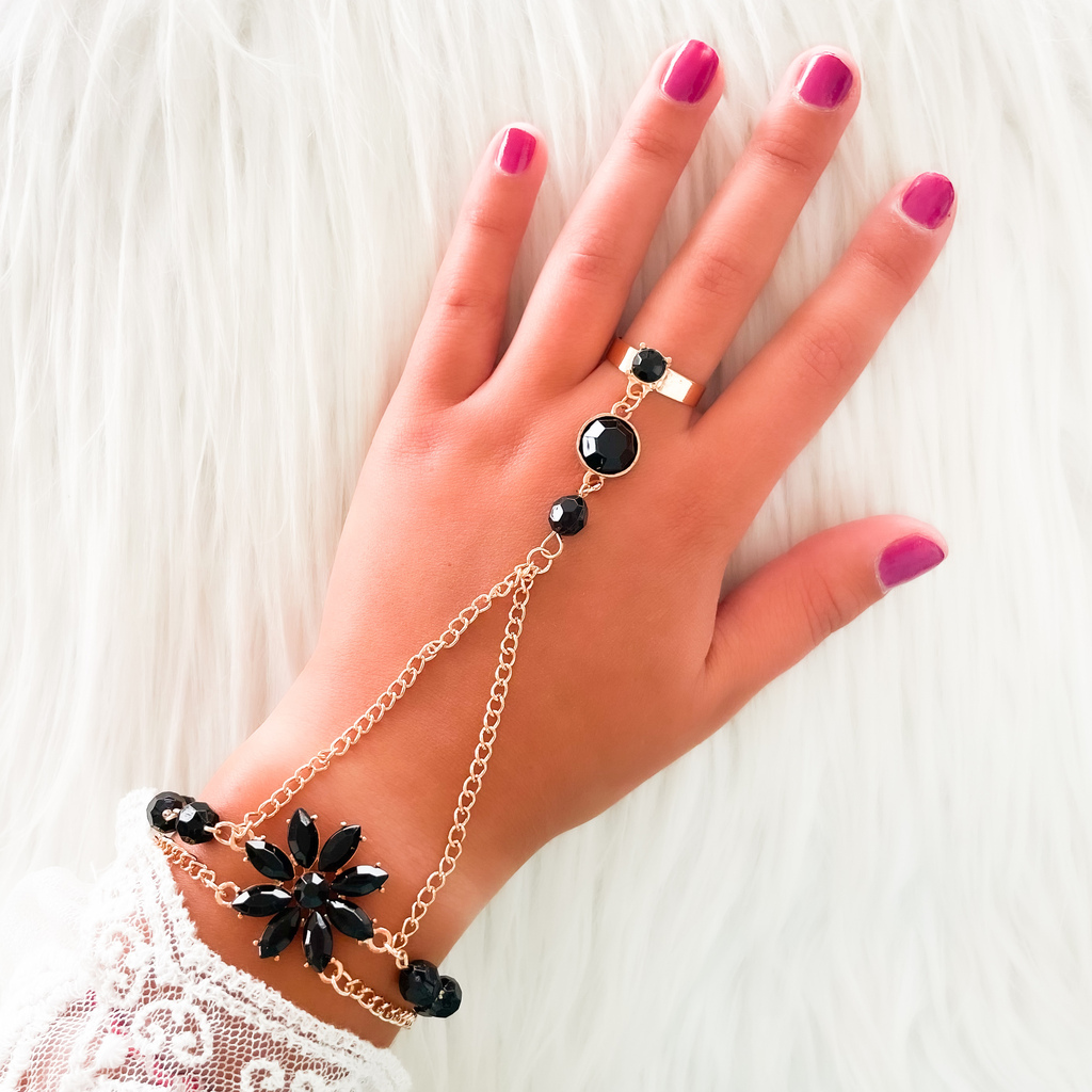 PULSERA CON ANILLO PIEDRAS NEGRAS Anthea Accesorios